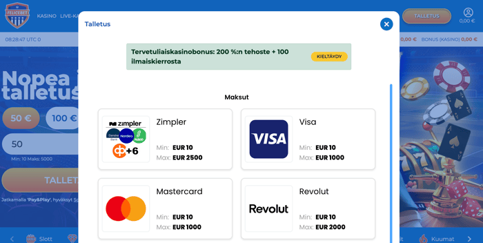 FeliceBet talletusvaihtoehdot