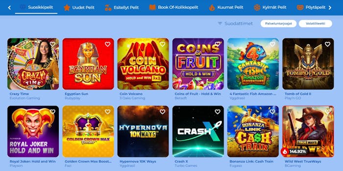 FeliceBet Casino suosikki kasinopelit, kuten Crazy Time ja Crash.