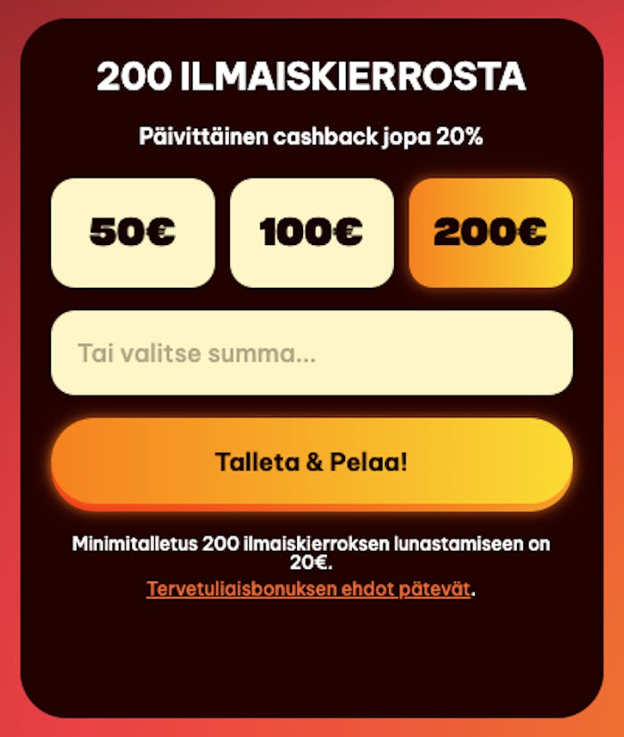 Lunasta 200 ilmaiskierrosta kun aloitat pelaamaan Flamez kasinolla