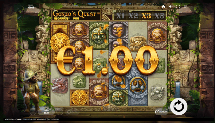 1 euron voitto Gonzo's Quest Megaways -pelistä.