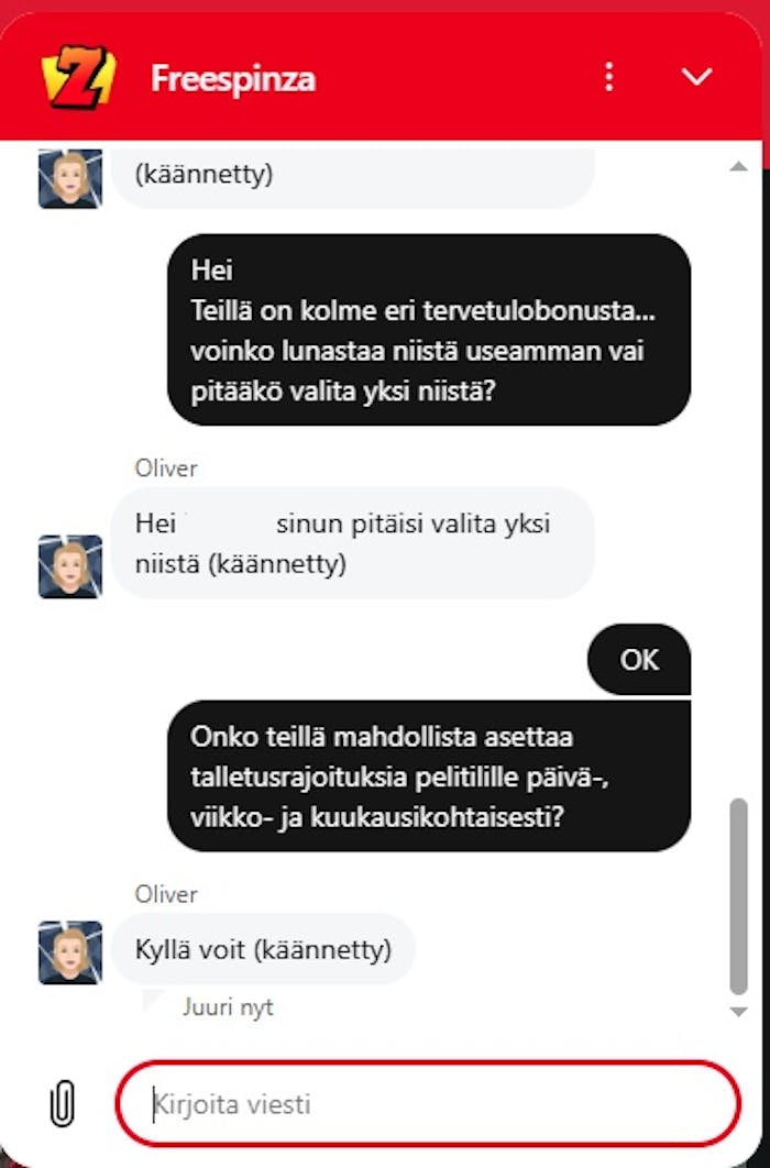 Tuki auttaa suomeksi Free Spinzalla