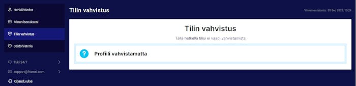 Frumzi Casinon KYC-prosessi viedään päätökseen, kun kasino asiasta ilmoittaa.