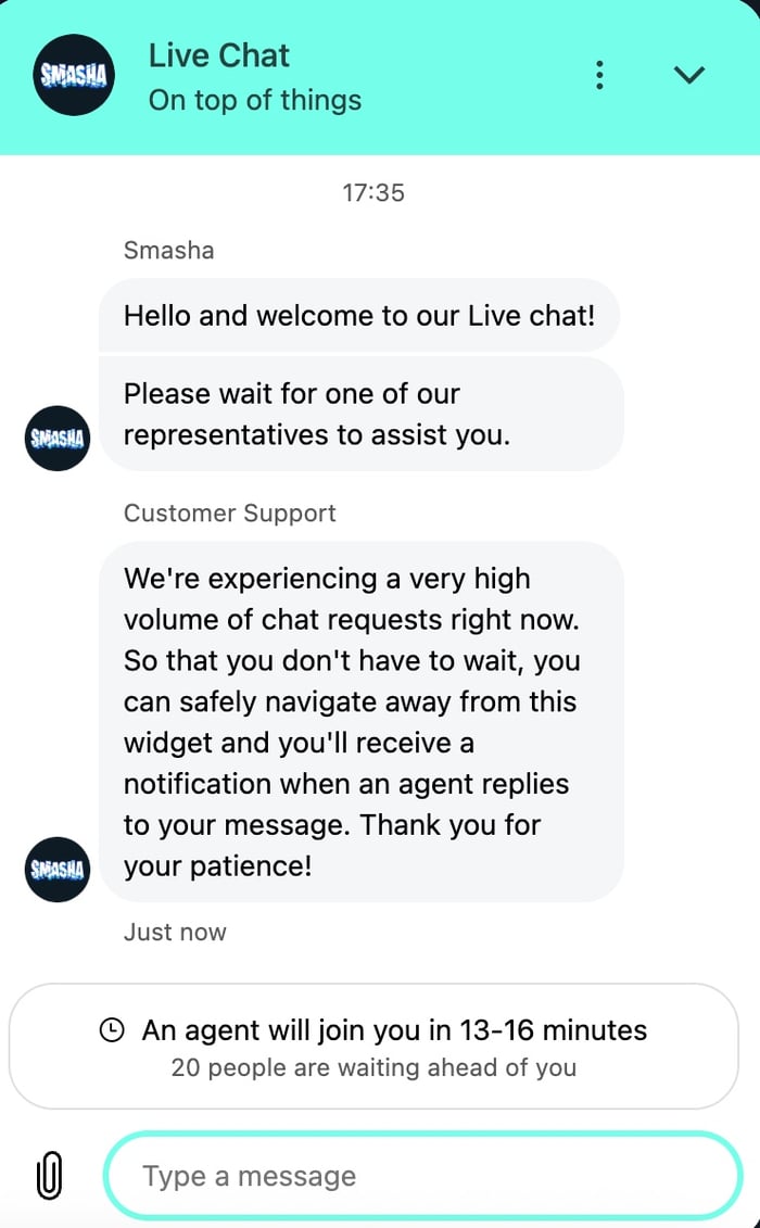 Kuva, jossa näkyy Smasha Casinon chat.