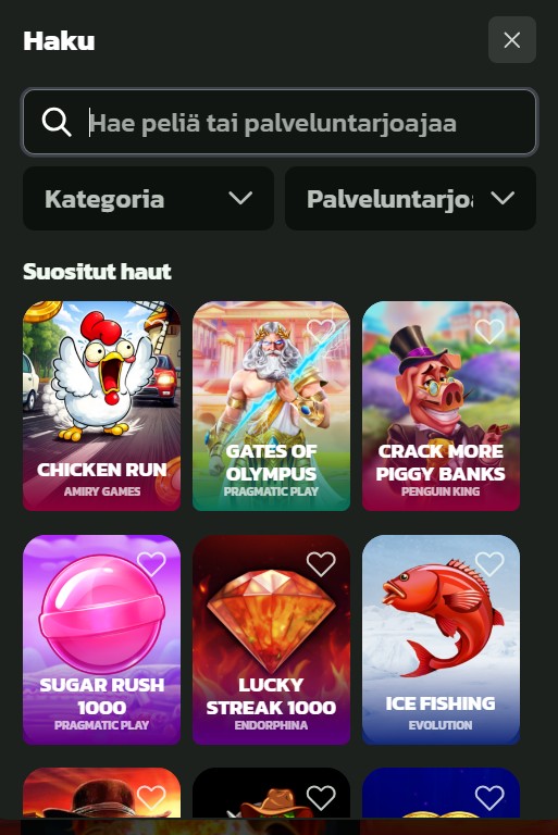 Winbeatzin suosituimpia pelejä joihin lukeutuvat Gates of Olumpus, Sugar Rush 1000 ja Ice Fishing.