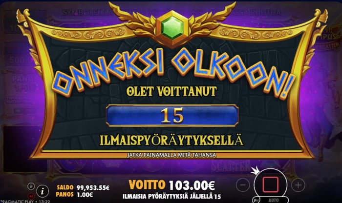 Gates of Olympus Super Scatter testipelien ilmaiskierrokset.