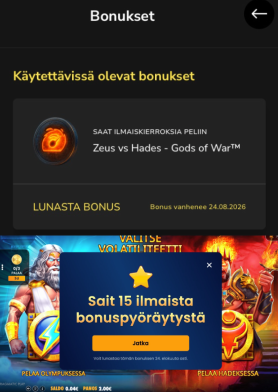 Hurmio-kasinon 15 ilmaisen bonuspyöräytyksen tarjous Zeus vs Hades - Gods of War -peliin