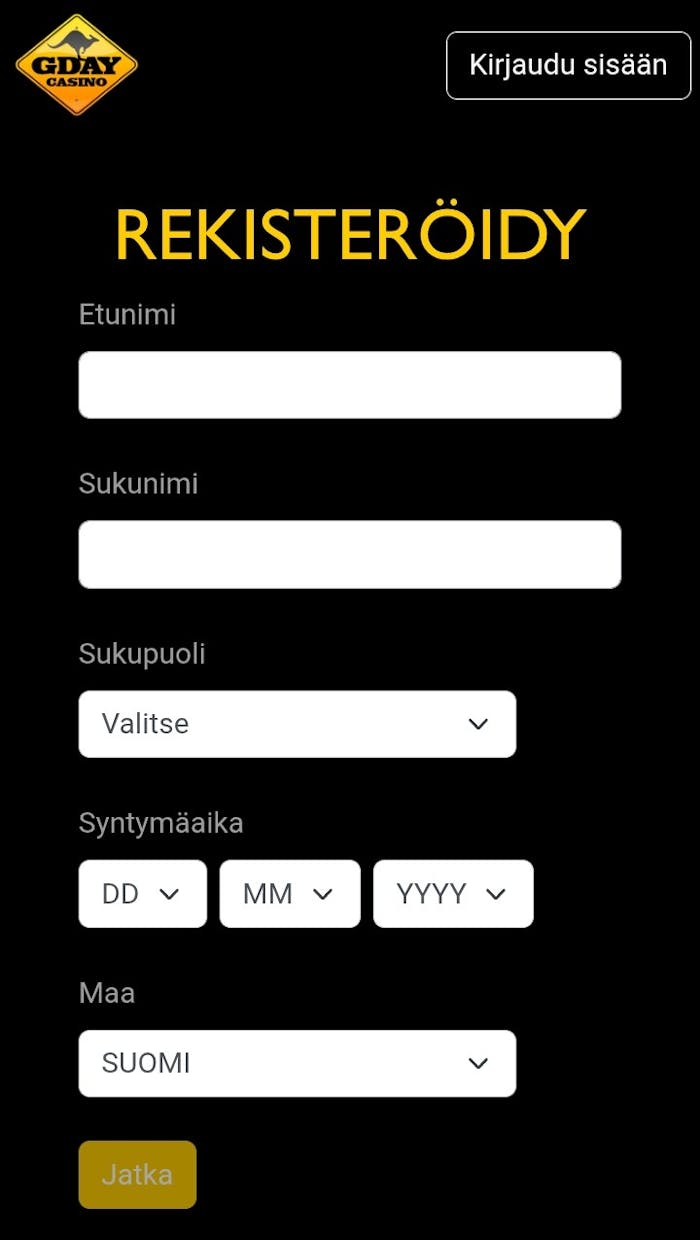 GDay Casino tilin avaaminen