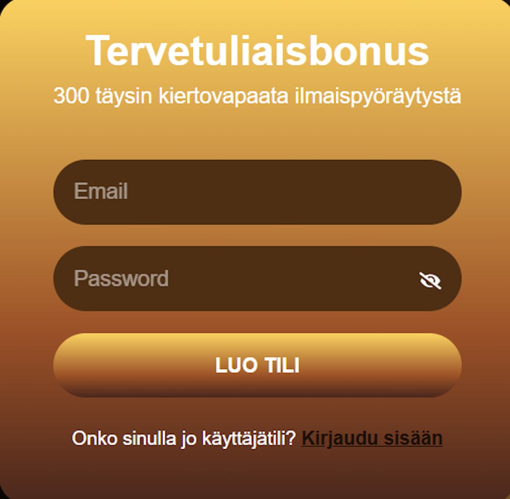 Gemobetille kirjautuminen onnistuu nopeasti.