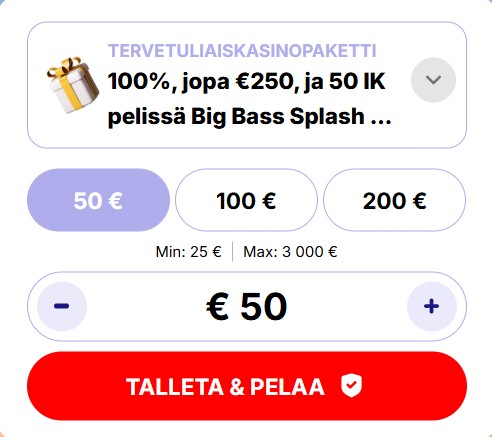 Gladiators Bet Casino bonus valitaan vetovalikosta talletusta tehdessä.