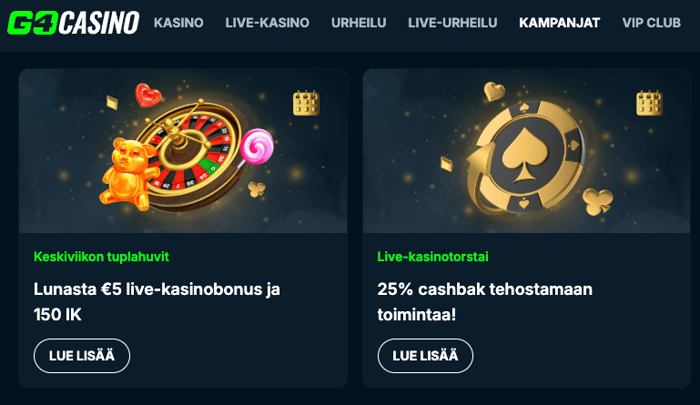 Go4Casino live-kasinobonukset