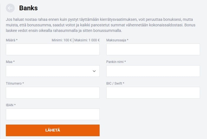 Go4 Casinolla nosto tapahtuu suoraan pankkitilille.