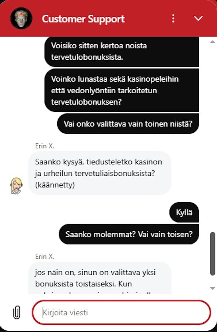 God of Casino asiakaspalvelija vastaa käännöskoneen kautta
