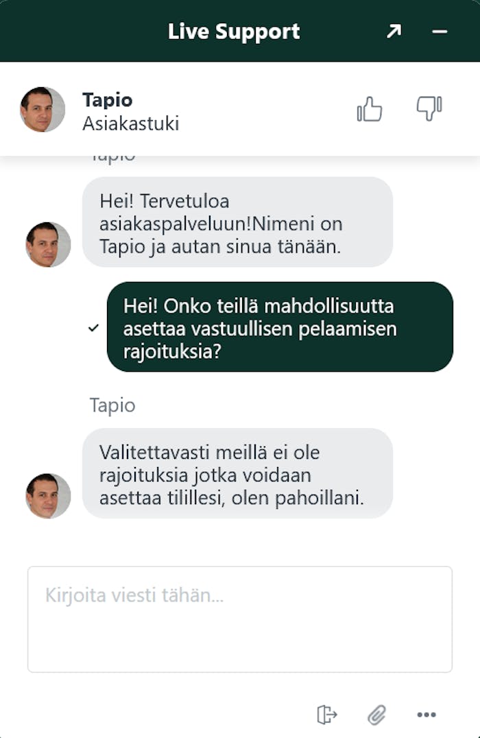 Tapio vastaa GoKong Casinon asiakaspalvelussa