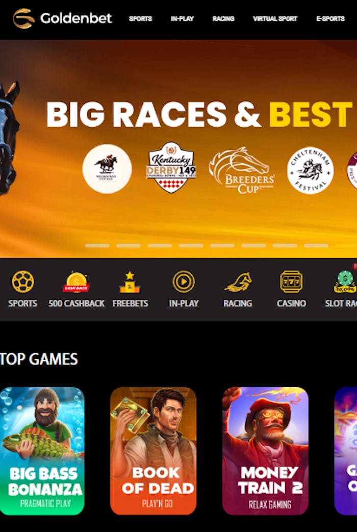 Goldenbet kasinon etusivu ja pelejä esiteltynä.