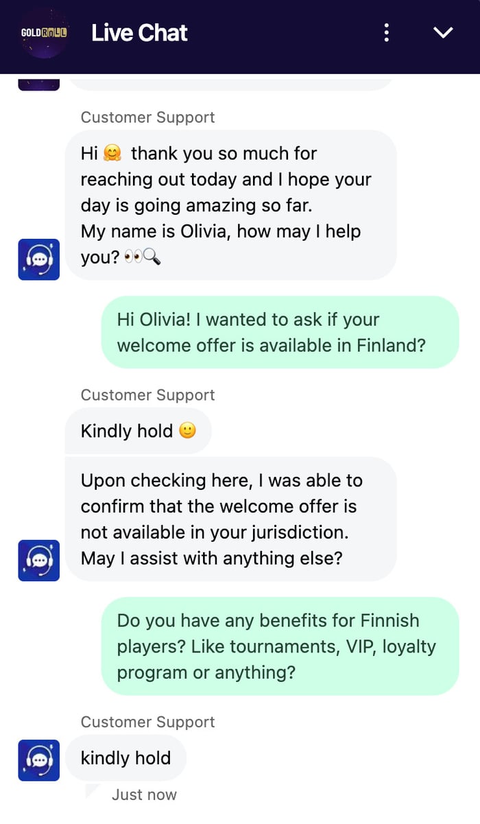 Gold Roll Casino palvelee chatissa englanniksi