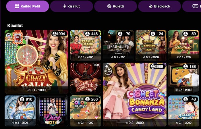 Gratowin kasinolla voit pelata hauskoja live pelejä kuten Sweet Bonanza Candyland