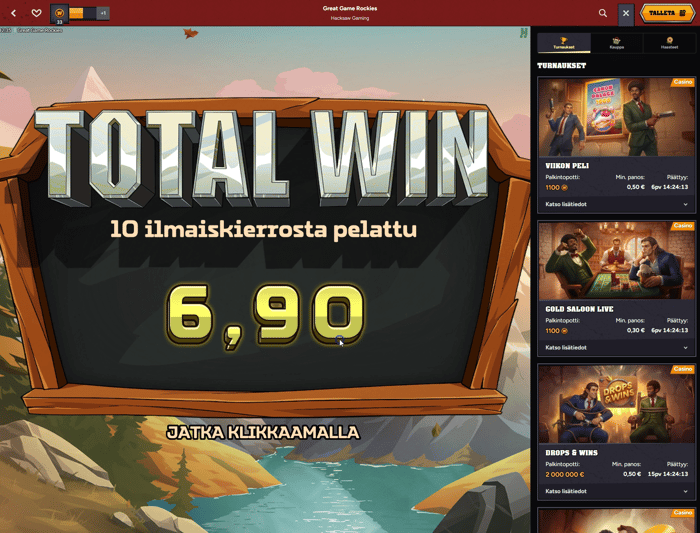 Voitin Great Game Rockies -pelin bonustoiminnosta vain kohtalaisia summia.