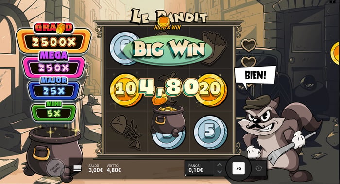 Bandit Hold & Win -pelin 4,80 euron voitto.