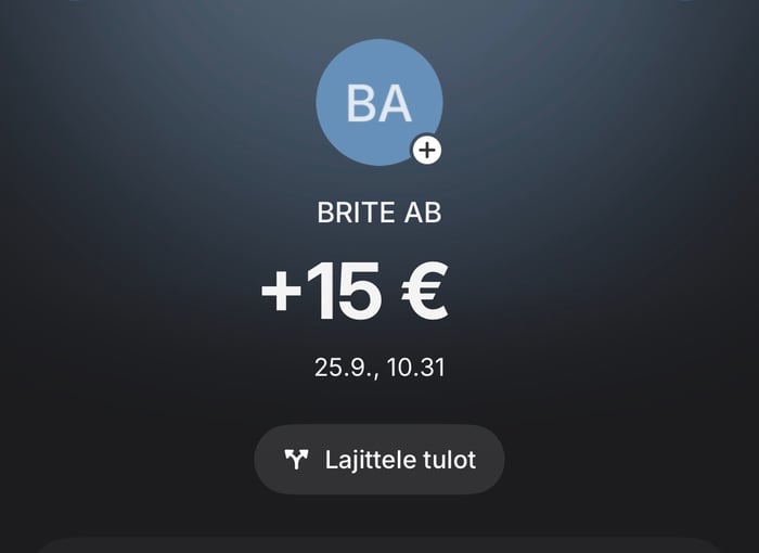 15 euron tilille siirretty Possu-kotiutus.