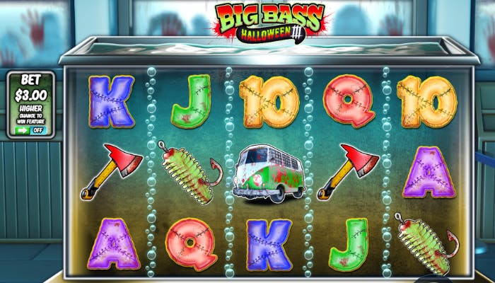 Big Bass Halloween 3 -slotin peliruudukko ja symboleja.