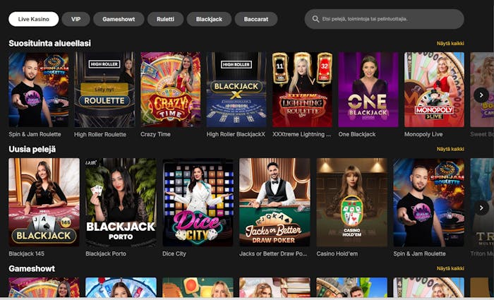 Highroller Casinolla on livecasino, josta löytyy uusia ja Suomessa suosittuja pelejä, kuten Spin and Jam Roulette.