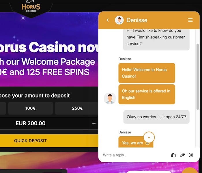 Keskustelu Horus Casinon live-chatissa