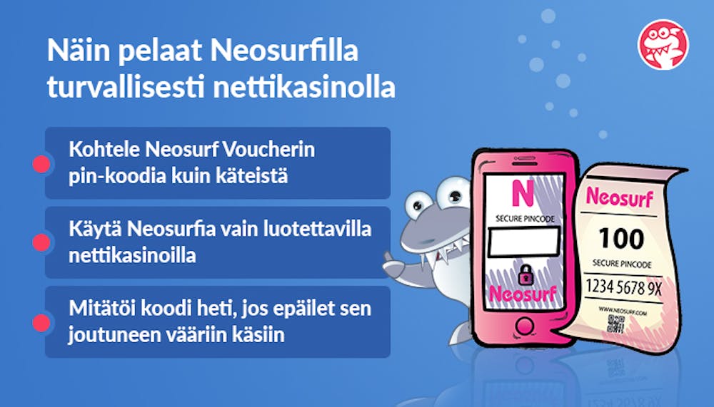Kasinohai, Neosurf-sovellus ja lista ohjeista kuinka pelata turvallisesti Neosurf-kasinoilla.