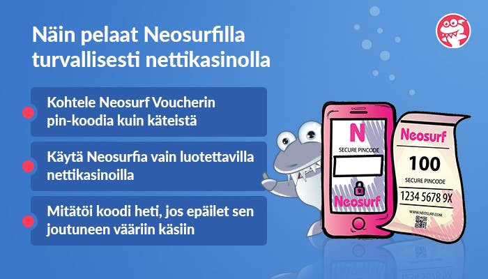 Kasinohai, Neosurf-sovellus ja lista ohjeista kuinka pelata turvallisesti Neosurf-kasinoilla.