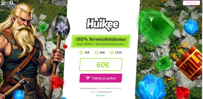 Huikee Casino tarjoaa huikean tervetulobonuksen, joka sis?lt?? ison m??r?n bonusrahaa ja ilmaiskierroksia.