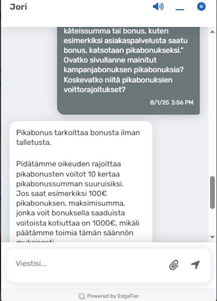 Huippu kasino asiakaspalvelu live chat keskustelu
