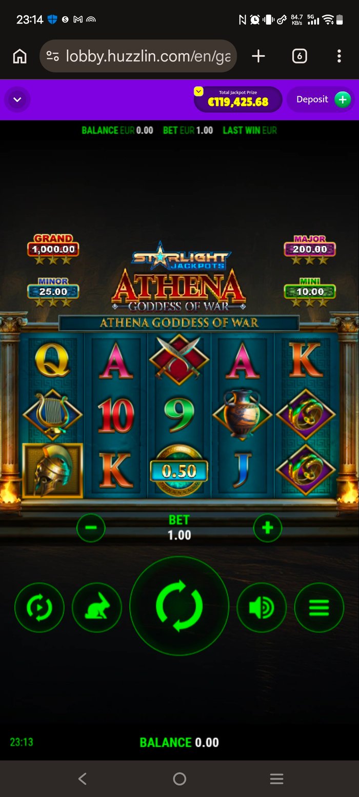 Huzzlin Casinon olevassa Athena Goddness of War -pelissä on neljä erikokoista jackpotia.