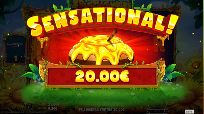 20 euron voitto 3 Buzzing Wilds -pelistä.