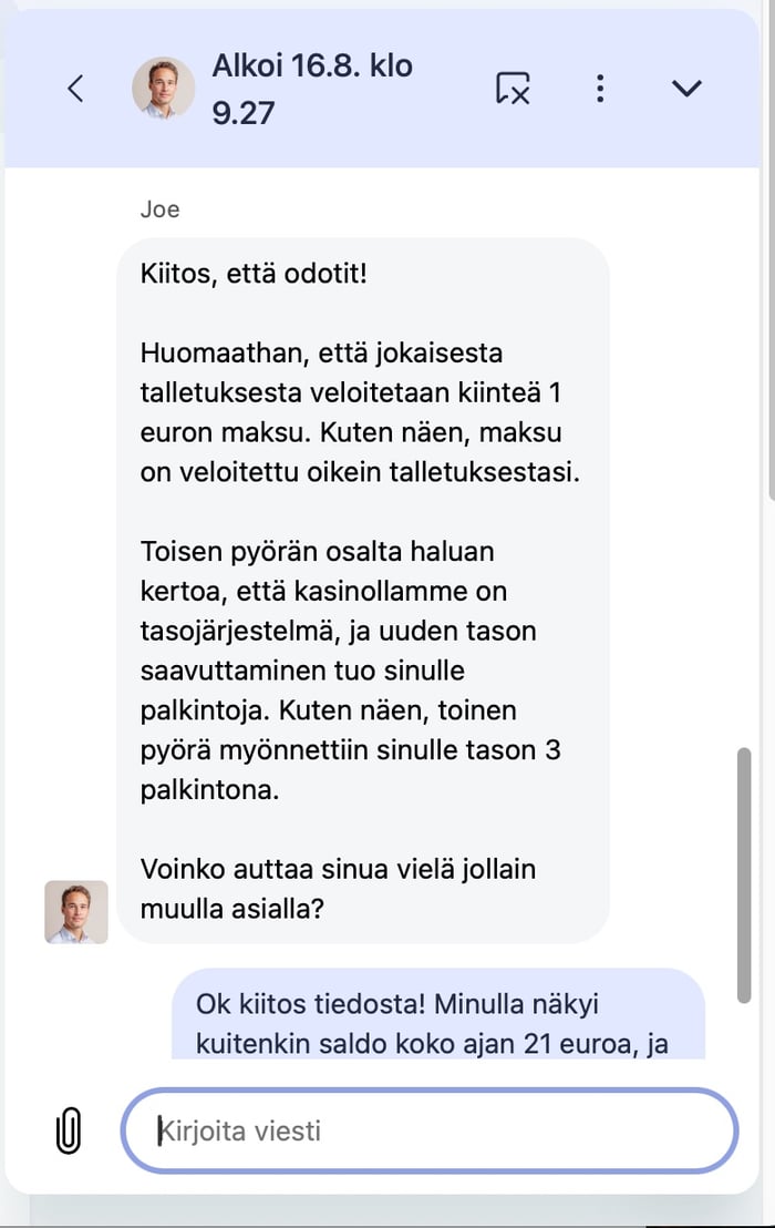 Hypen asiakastuen vastaus tason nousuun liittyen.