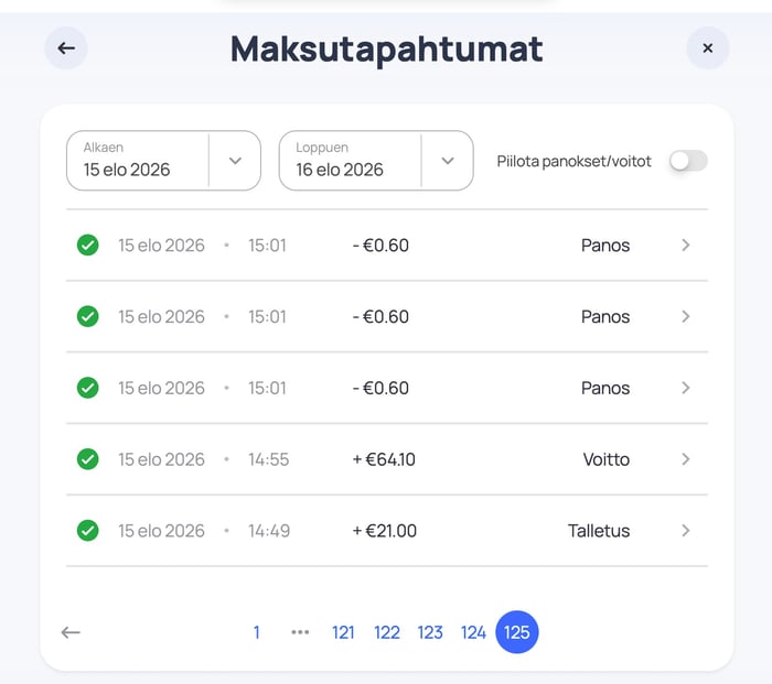 Listatut makustapahtumat Hype-kasinolla.