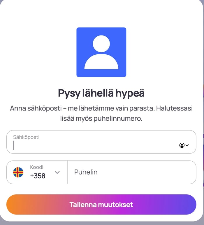 Sähköpostin syöttäminen Hypen pelitiliä avatessa.