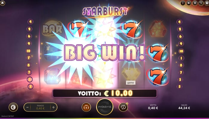 6,80 euron voitto Starburstista Hype-kasinolla.