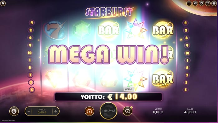14 euron voitto Starburst-pelistä Hypellä.