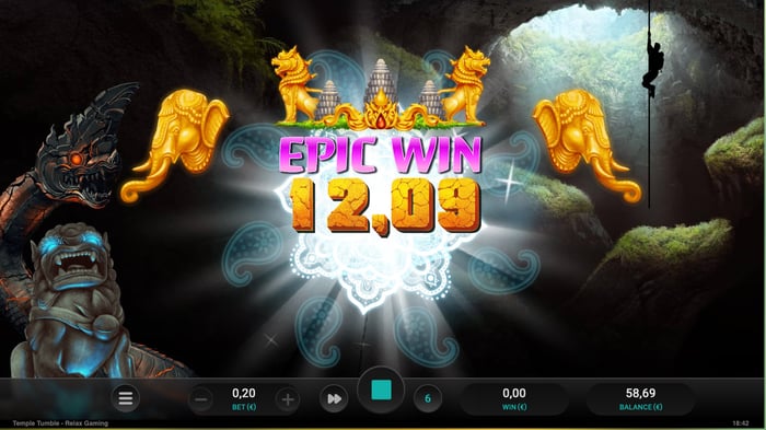 12,09 euron voitto Temple Tumble Megaways -pelistä.