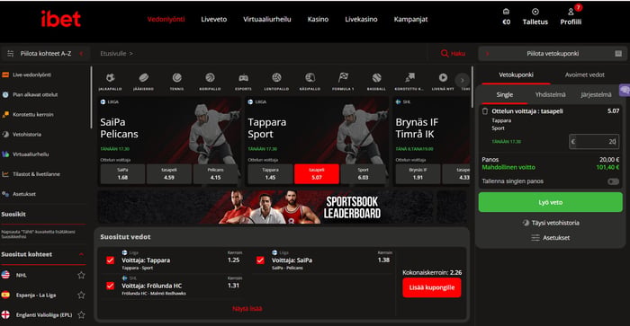 ibet casino vedonlyönti kattaa useita kohteita suomalaisesta jääkiekosta.