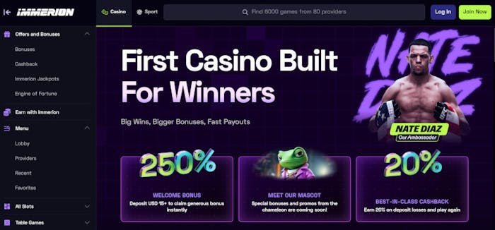 Immerion Casinon sivusto on huomiotaherättävä.