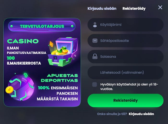 Jackbit Casinolle rekister?idyt??n nopealla lomakkeella