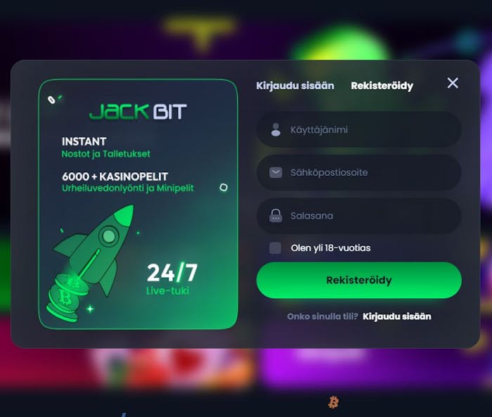 jackbit rekisteröintisivu