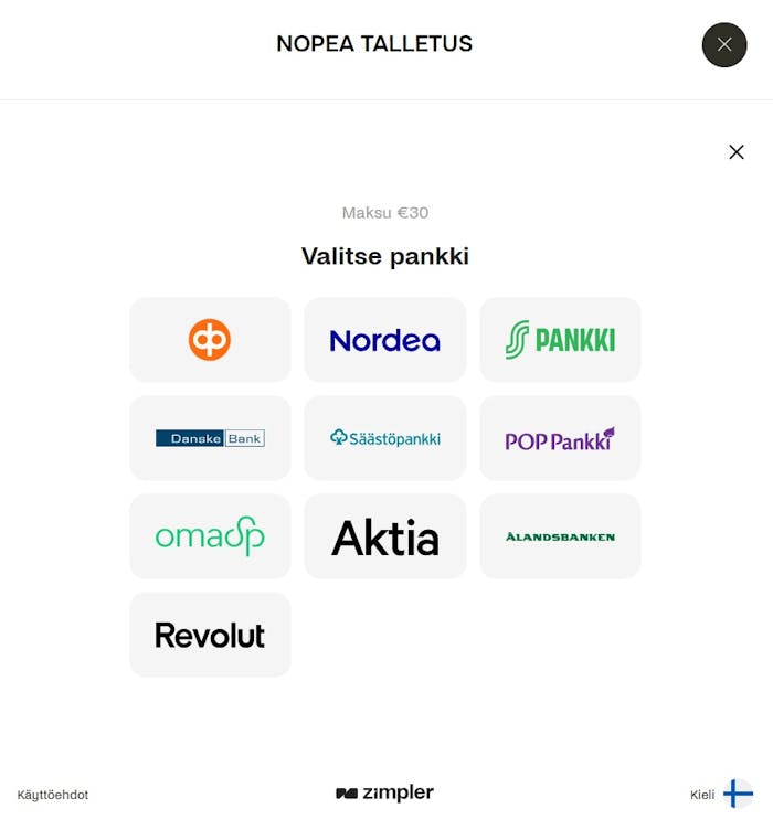 Jellona Casino talletus tapahtuu Zimplerin kautta esimerkiksi Nordean pankkitunnuksilla.