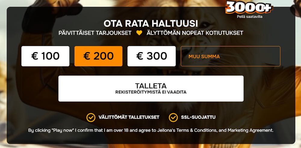 Kirjautumisvapaa Jellona Casino takaa nopean pääsyn kasinopelien äärelle.