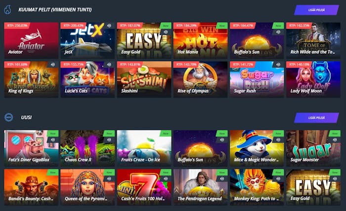 Jet Casinon pelivalikoima