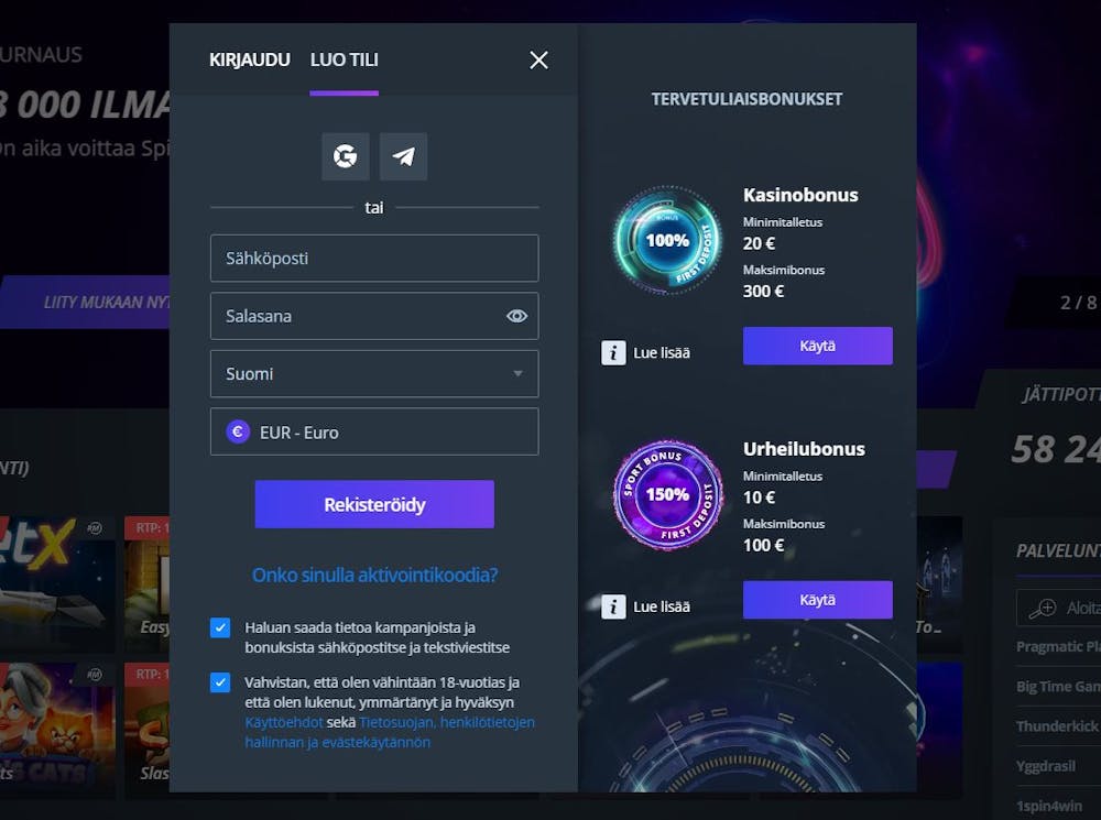 Jet Casinolle rekisteröityminen