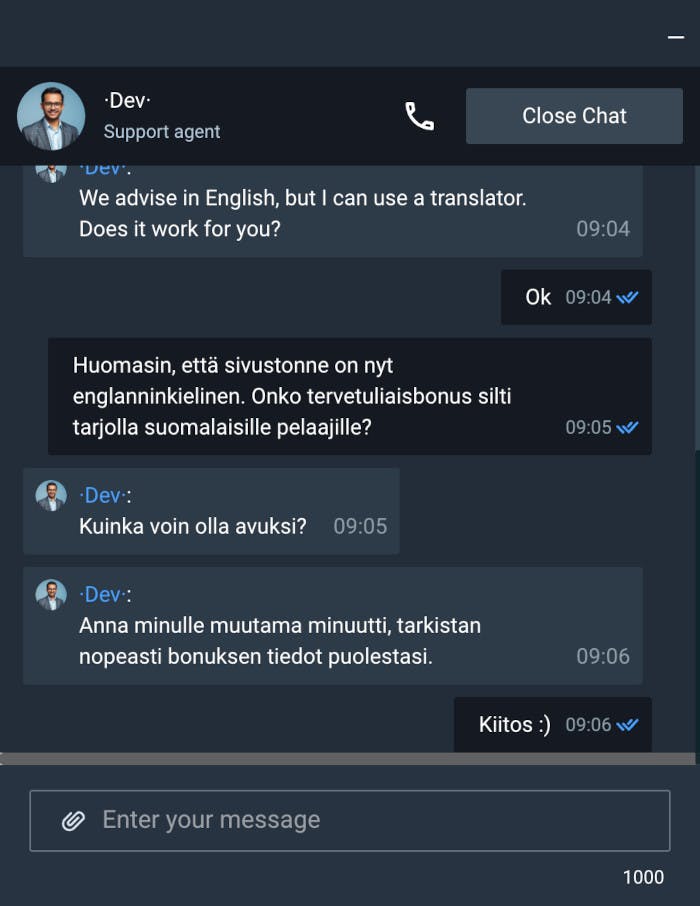 Jet Casinon asiakaspalvelua live-chatissä