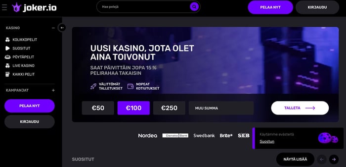 Joker.io Casinon peliaula, jossa on esillä tervetuliaisbonus