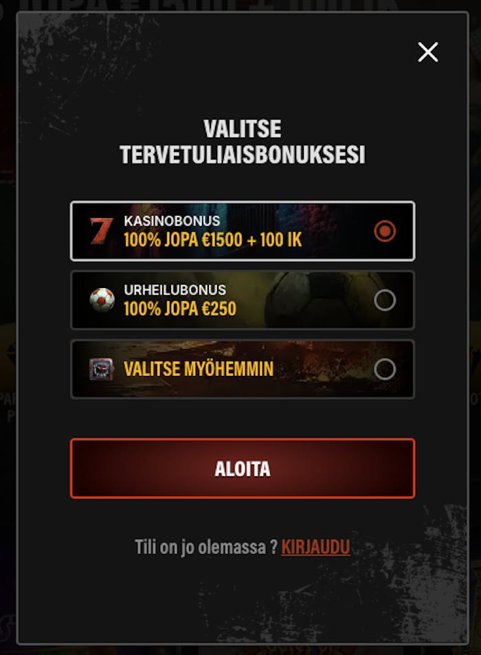 Valitse bonus, kun aloitat pelaamisen