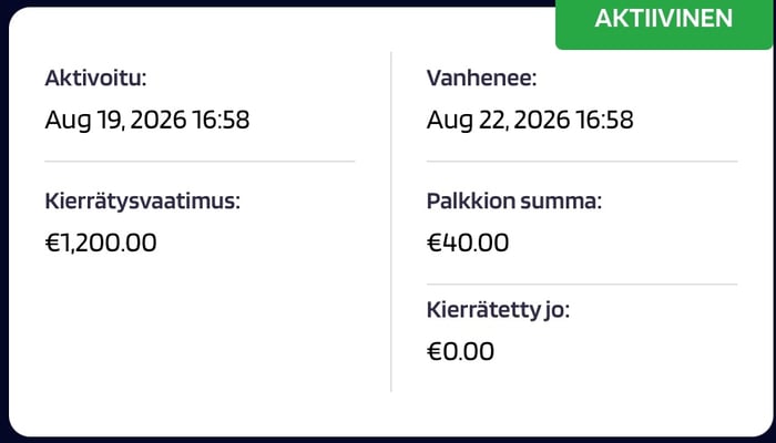 Joki Casinon tervetulobonuksen kierrätysmittari ennen pelaamisen aloittamista.